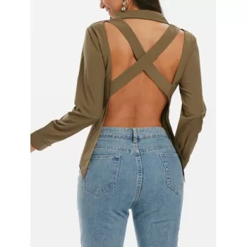 Criss Cross Back Buttoned Solid Shirt - Camouflage Green