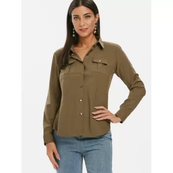 Criss Cross Back Buttoned Solid Shirt - Camouflage Green