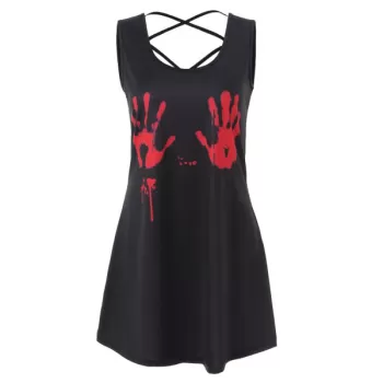 Criss Cross Halloween Print Tank Top - Black