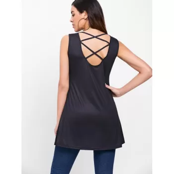 Criss Cross Halloween Print Tank Top - Black