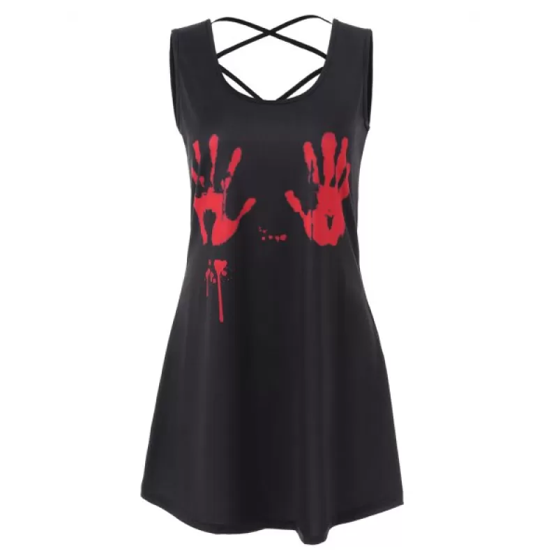 Criss Cross Halloween Print Tank Top - Black
