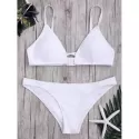 Criss Cross Spaghetti Strap Texture Bikini Set - White