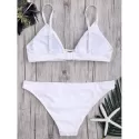 Criss Cross Spaghetti Strap Texture Bikini Set - White