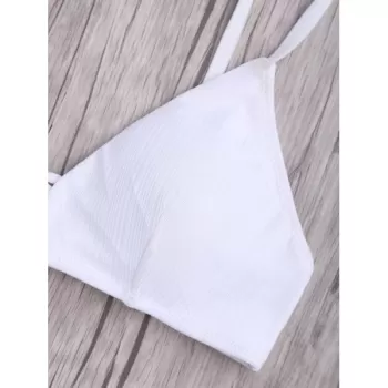 Criss Cross Spaghetti Strap Texture Bikini Set - White