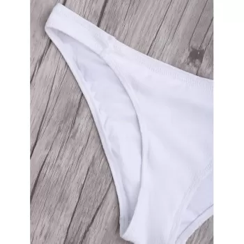 Criss Cross Spaghetti Strap Texture Bikini Set - White