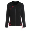 Criss Cross Zip Up Hoodie - Black