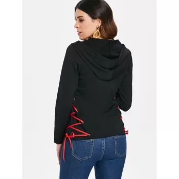 Criss Cross Zip Up Hoodie - Black