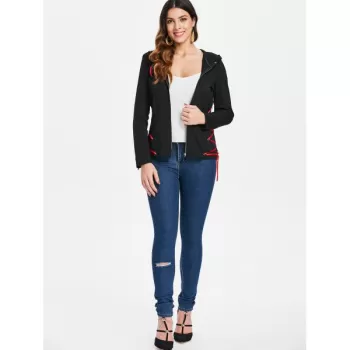 Criss Cross Zip Up Hoodie - Black