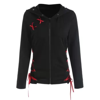 Criss Cross Zip Up Hoodie - Black