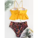 Crisscross Paisley Print Underwire Peplum Tankini wimsuit - Yellow
