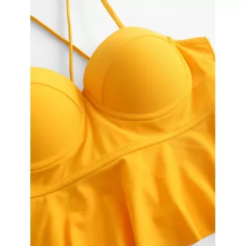 Crisscross Paisley Print Underwire Peplum Tankini wimsuit - Yellow