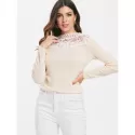 Crochet Panel Slim Fit T-shirt - Blanched Almond