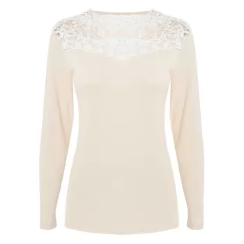 Crochet Panel Slim Fit T-shirt - Blanched Almond