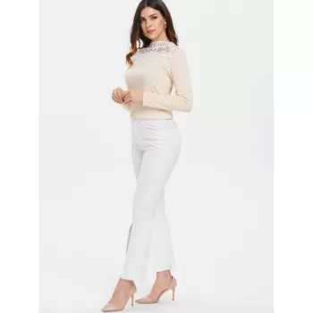 Crochet Panel Slim Fit T-shirt - Blanched Almond