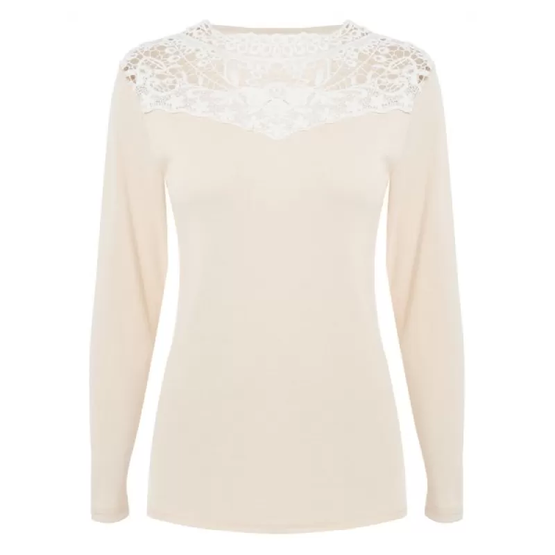 Crochet Panel Slim Fit T-shirt - Blanched Almond