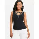 Cut Out Beaded Tank Top - Black
