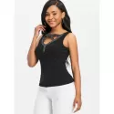 Cut Out Beaded Tank Top - Black