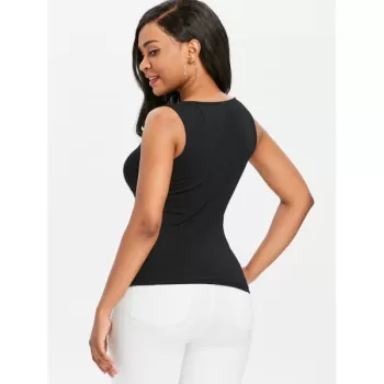 Cut Out Beaded Tank Top - Black