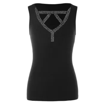 Cut Out Beaded Tank Top - Black