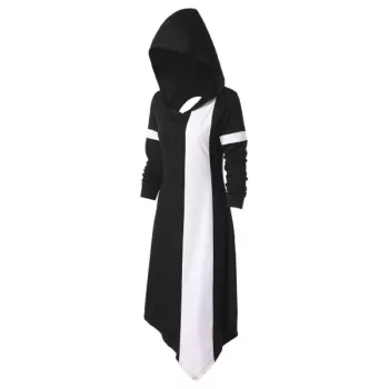 Cut Out Contrast Hoodie Dress - Black