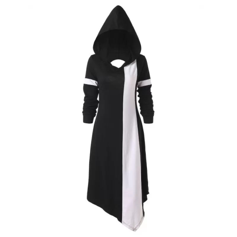 Cut Out Contrast Hoodie Dress - Black