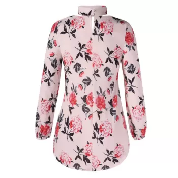 Cut Out Floral Print Blouse - Light Pink