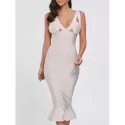 Cut Out Maxi Mermaid Bandage Dress - ight Beige