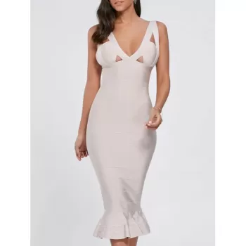 Cut Out Maxi Mermaid Bandage Dress - ight Beige