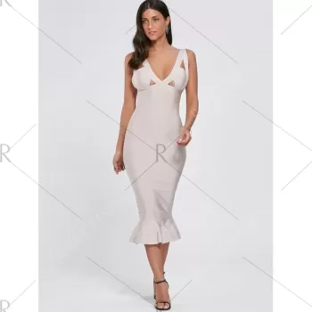 Cut Out Maxi Mermaid Bandage Dress - ight Beige