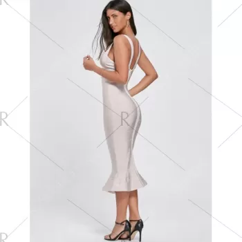 Cut Out Maxi Mermaid Bandage Dress - ight Beige
