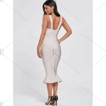 Cut Out Maxi Mermaid Bandage Dress - ight Beige