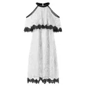 Cut Out Shoulder Jewel Neck Floral Dress - White