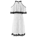 Cut Out Shoulder Jewel Neck Floral Dress - White