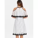 Cut Out Shoulder Jewel Neck Floral Dress - White