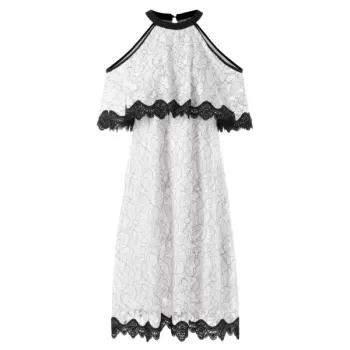 Cut Out Shoulder Jewel Neck Floral Dress - White