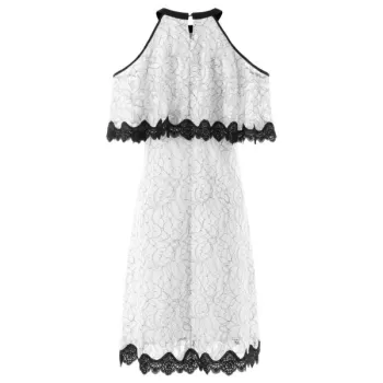 Cut Out Shoulder Jewel Neck Floral Dress - White