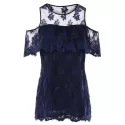 Cut Out Shoulder Lace Blouse - idnight Blue