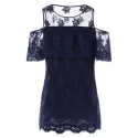 Cut Out Shoulder Lace Blouse - idnight Blue