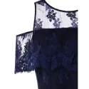 Cut Out Shoulder Lace Blouse - idnight Blue