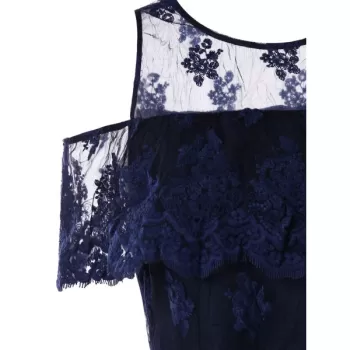 Cut Out Shoulder Lace Blouse - idnight Blue