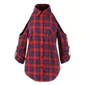 Cut Out Shoulder Long Sleeve Plaid Shirt -