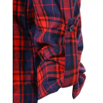 Cut Out Shoulder Long Sleeve Plaid Shirt -