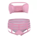 Cut Out Strapless Bathing Suit Bikini Set - Shallow Pink