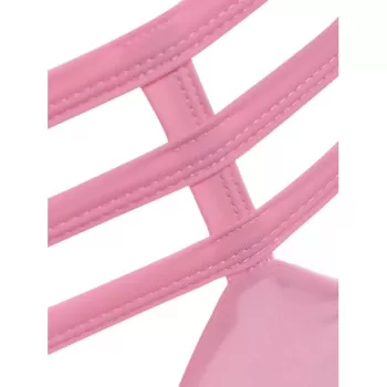 Cut Out Strapless Bathing Suit Bikini Set - Shallow Pink