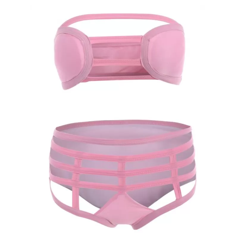 Cut Out Strapless Bathing Suit Bikini Set - Shallow Pink
