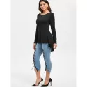 Cut Out Stud Embellished High Low T-shirt - Black