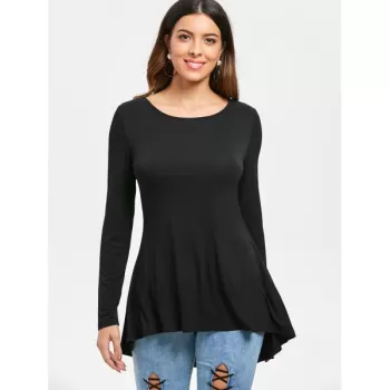 Cut Out Stud Embellished High Low T-shirt - Black