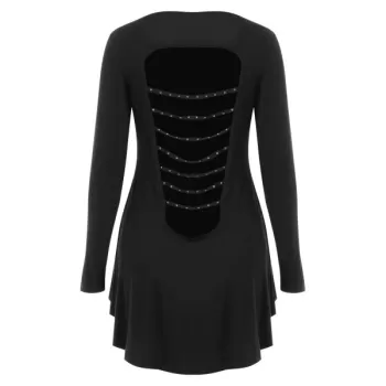 Cut Out Stud Embellished High Low T-shirt - Black