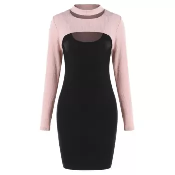 Cut Out Two Piece Knitted Dresses - Black