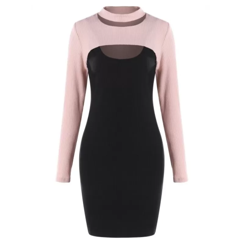 Cut Out Two Piece Knitted Dresses - Black